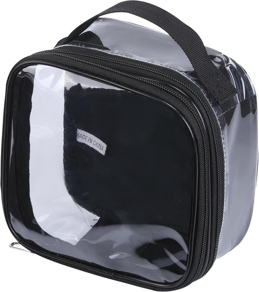 Clear pouches for travel toiletries vinyl TSA airport approved proof makeup bag reusable organizer (black)