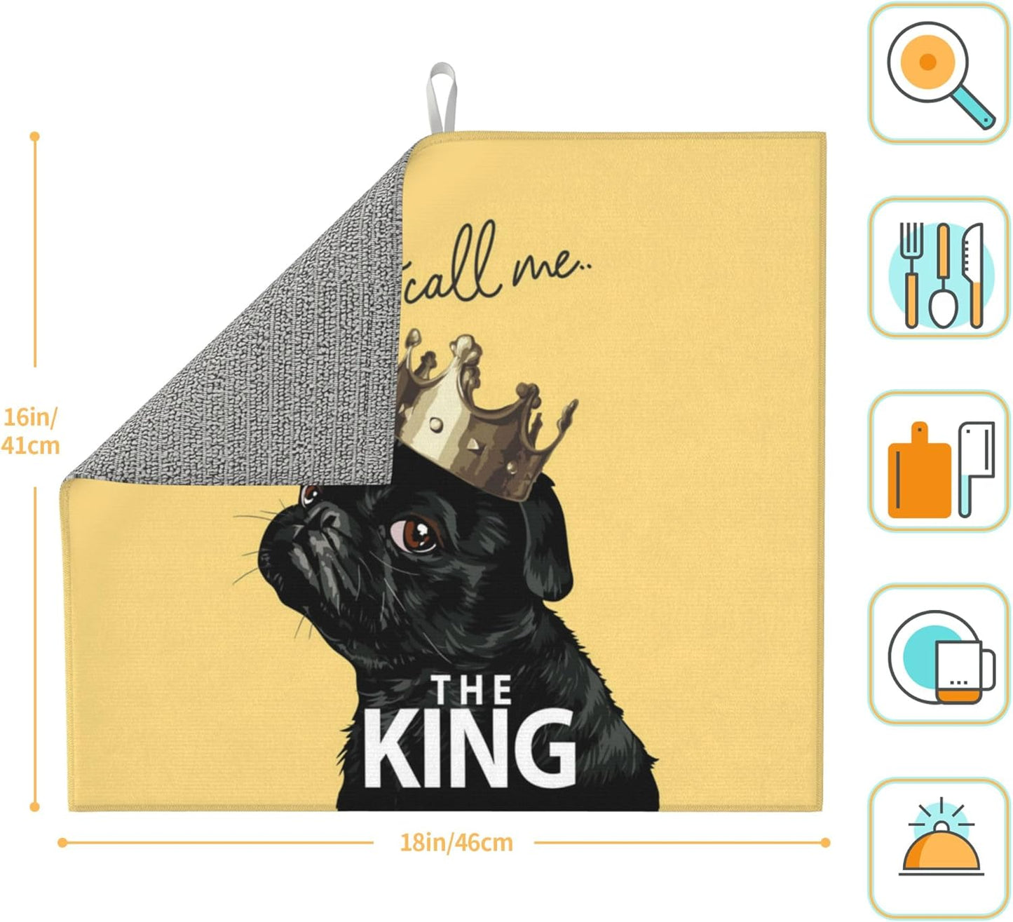 Funny Bulldog Dish Drying Mat for Kitchen Counter Washable Absorbent Reversible Microfiber Cute Dog Drying Pad Kitchen Accessories 16x18 Inch Yellow