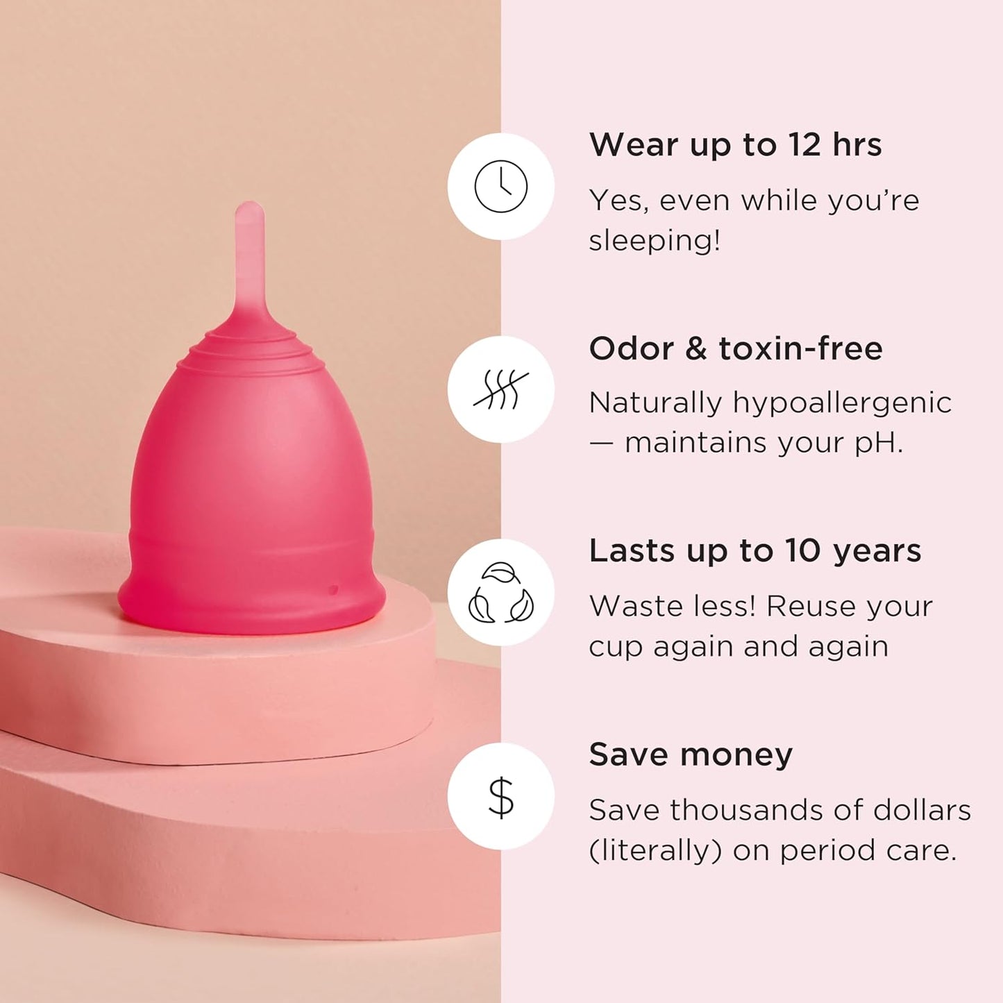 Saalt Menstrual Cup - Premium Design - Most Comfortable Period Cup - #1 Active Cup - Wear for 12 Hours - Soft, Flexible, Reusable Medical-Grade Silicone - Made in USA