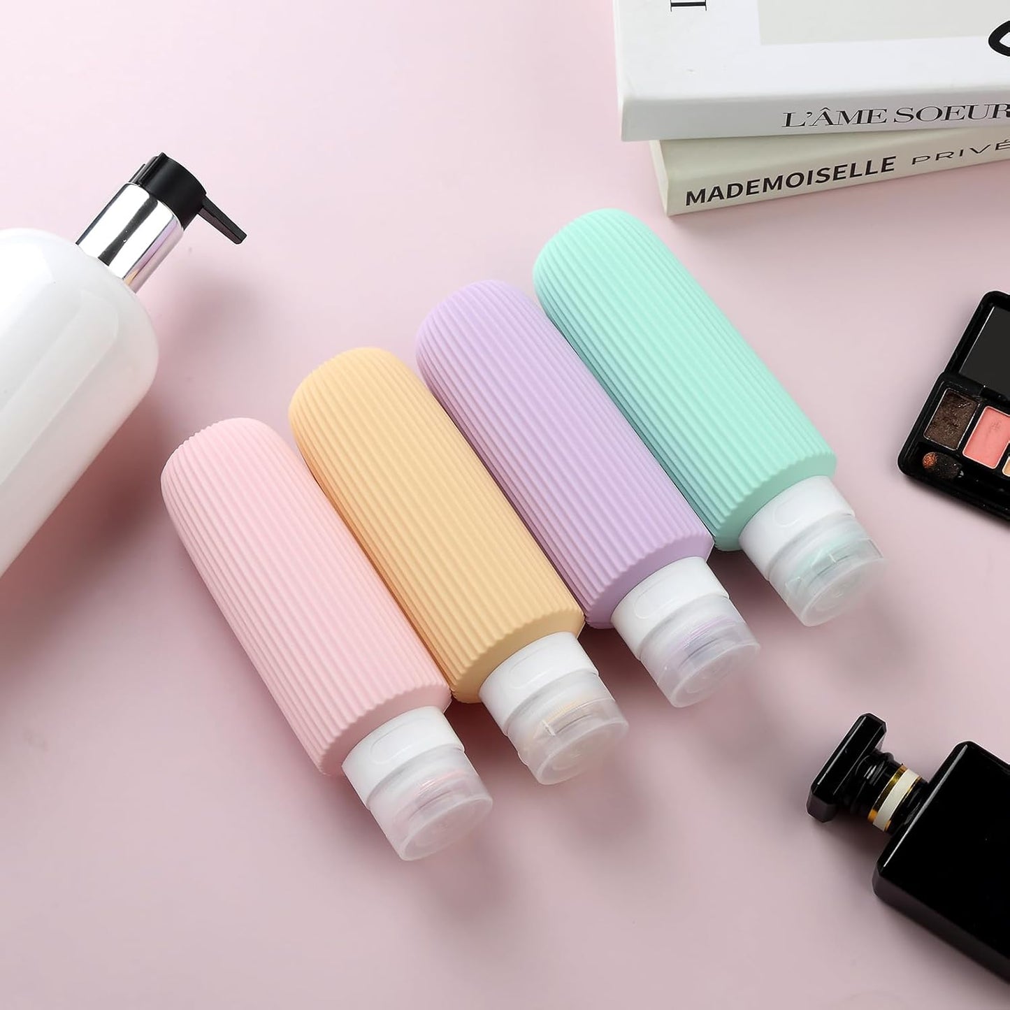 Travel Bottles for Toiletries, Large 6oz Travel Size Containers, BPA Free Leak Proof Tubs Refillable Liquid Accessories with Toiletry Bag for Cometic Shampoo and Lotion Soap (4 Pack)