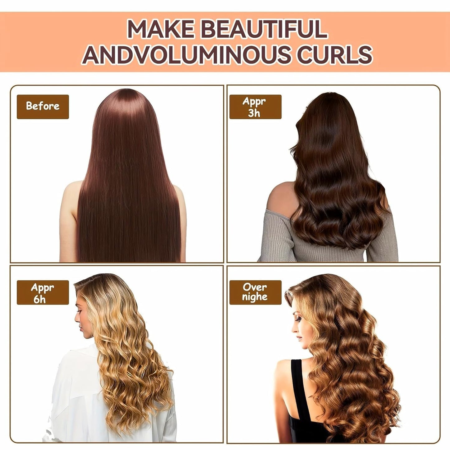 Heatless Hair Curler Overnight Curl Rods for All Hair Types, Healthy and Stylish Heatless Curling Set jumbo heatless hair curler to sleep in Heatless Hair Curlers (Khaki, Medium)