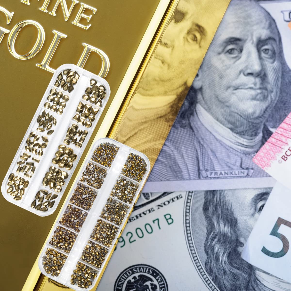 Old Golden Nail Rhinestones 120 Multi Shapes Flatback Gems K9 Glass Stones Metallic Gold Round Beads Diamonds Jewels Crystals w Pick Pen Charms for Nails Faces Eyes Makeup Crafts Clothes Shoes