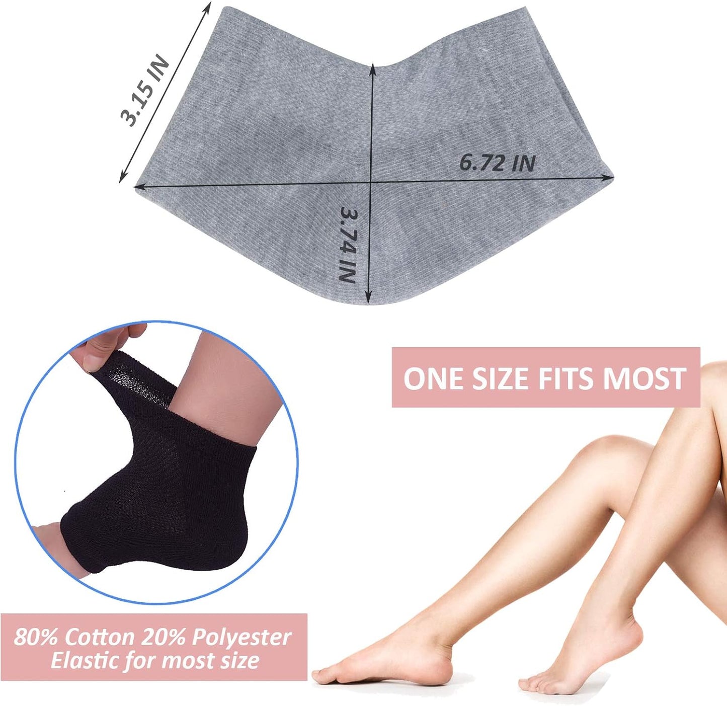 Vented Moisturizing Gel Heel Socks, 3 Pairs Toeless Spa Sock for Foot Care Treatment, Cracked Heels, Dry Feet, Foot Calluses (Black)