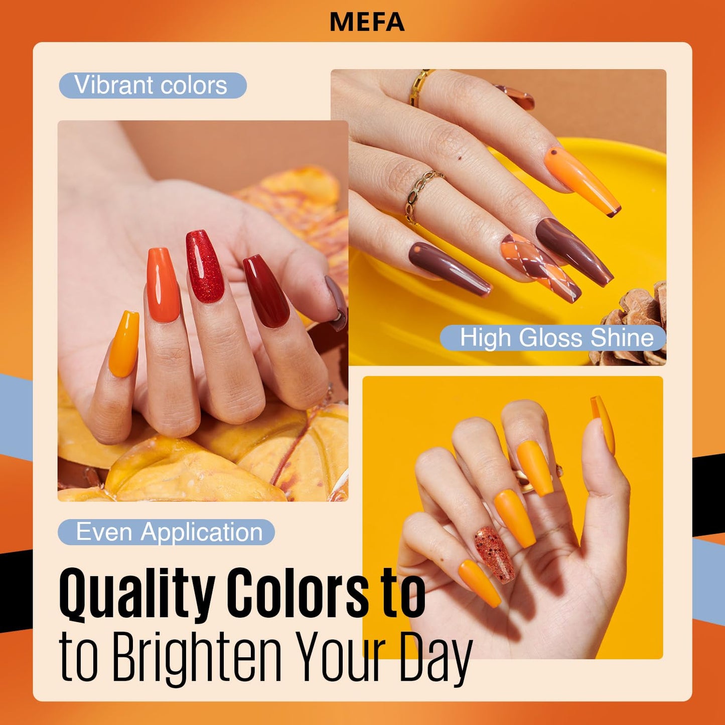 MEFA Fall Gel Nail Polish Set, 12 Colors Orange Burgundy Red Gel Polish Set Flash Dark Red Glitter Nail Polish Shimmer Nude Brown Blue Yellow Nail Gifts for Women Girl DIY Salon Home Spring Summer