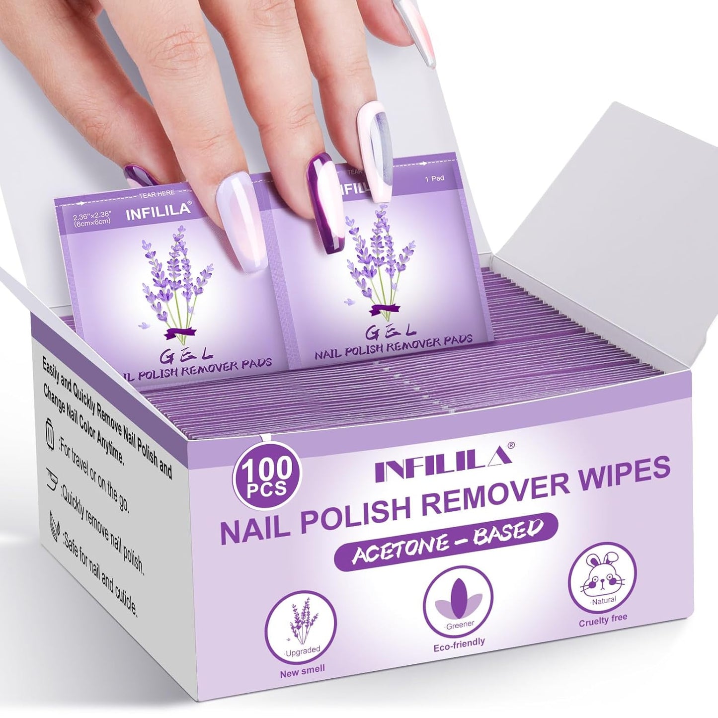 NXJ INFILILA Nail Polish Remover Pads, Nail Polish Remover Wipes Lavender Individually Wrapped Quick and Effective Removal