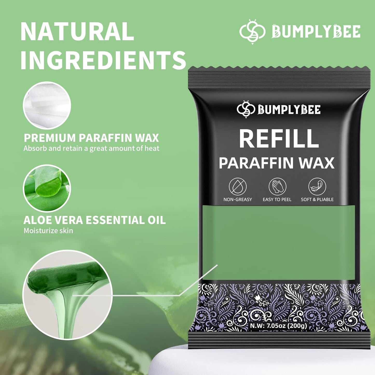 Paraffin Wax Kit - 10 Packs Aloe Vera Refills With Silicone Brush for Hands and Feet - Skin Moisturizing, Non-Greasy, Easy-Peeling