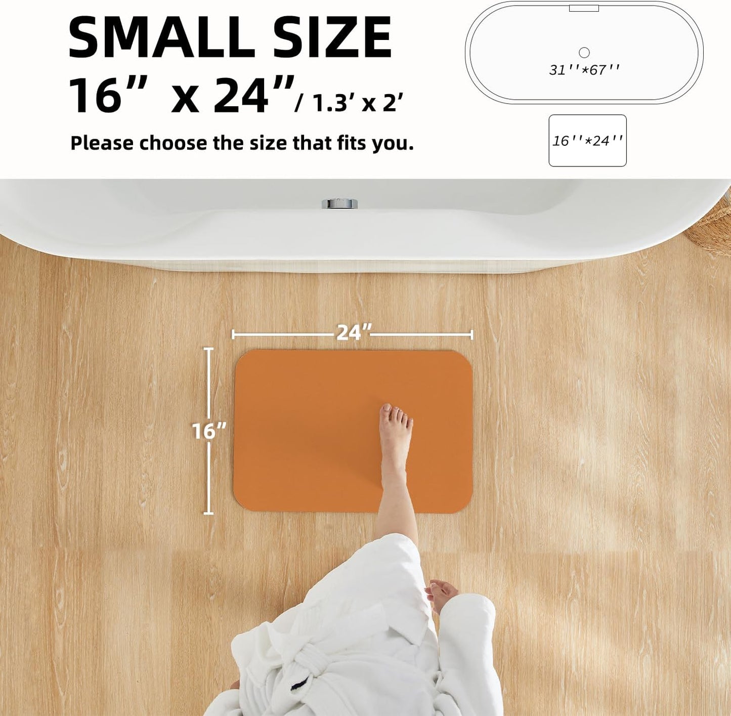 Bathroom Mat Quick Dry, Bathroom Rugs Non Slip Washable Thin Absorbent Bath Mat Fits Under Door Bathroom Floor Mat Perfect for Bath, Shower, or Sink 16"x24" Orange