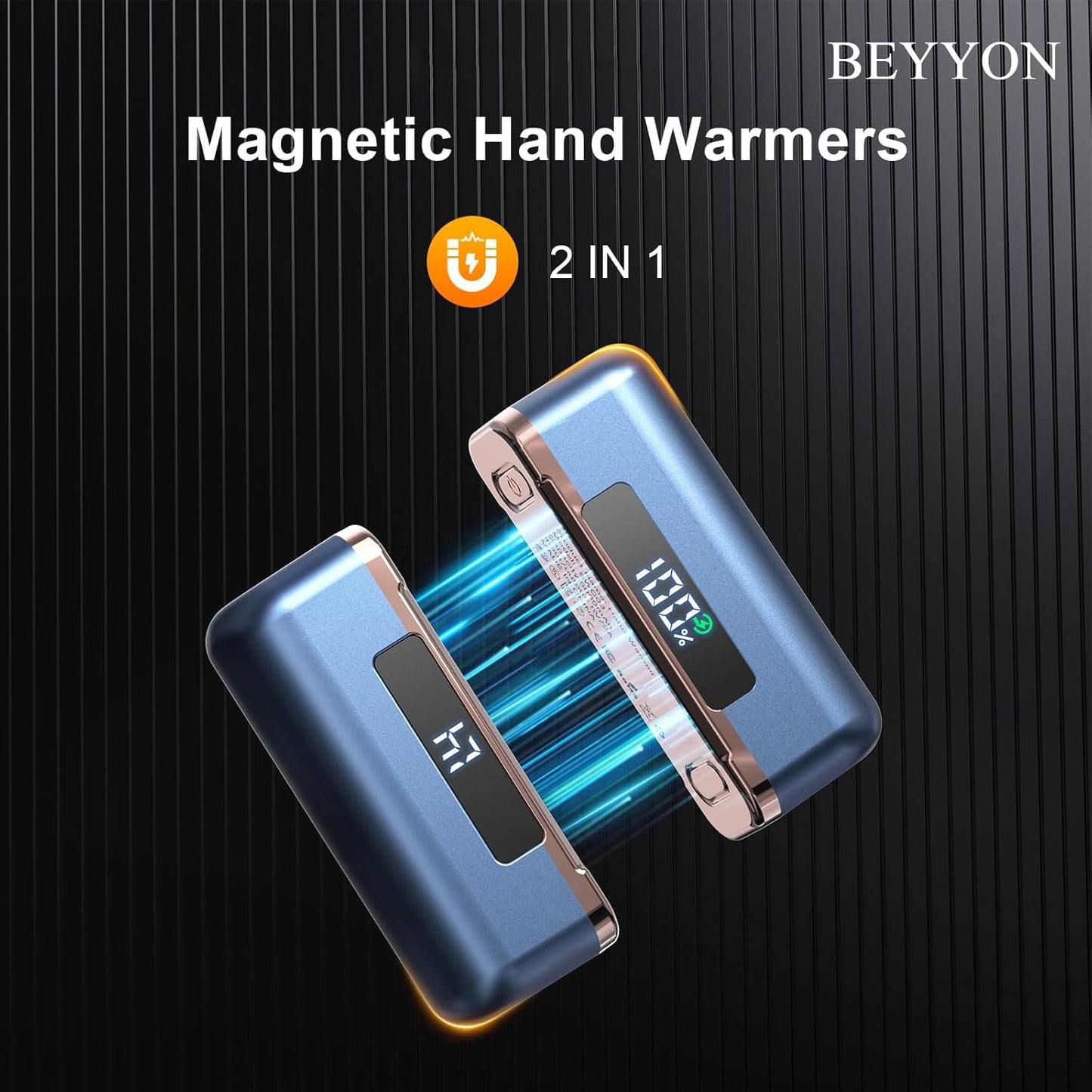 BEYYON Hand Warmers Rechargeable - Magnetic Electric Hand Warmer 2 Pack, 4 Levels Heat Up to 131℉ with LED Display, Portable Reusable Pocket Heater for Raynauds, Golf, Camping, Men, Women