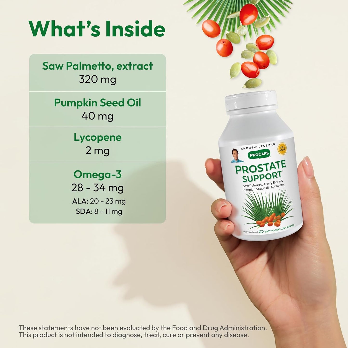 ANDREW LESSMAN Prostate Support Supplement for Men's Health, 180 Softgels, No Additives - Saw Palmetto for Men, Pumpkin Seed Oil, Lycopene, Omega-3 for Prostate Health, Urinary, Bladder Function
