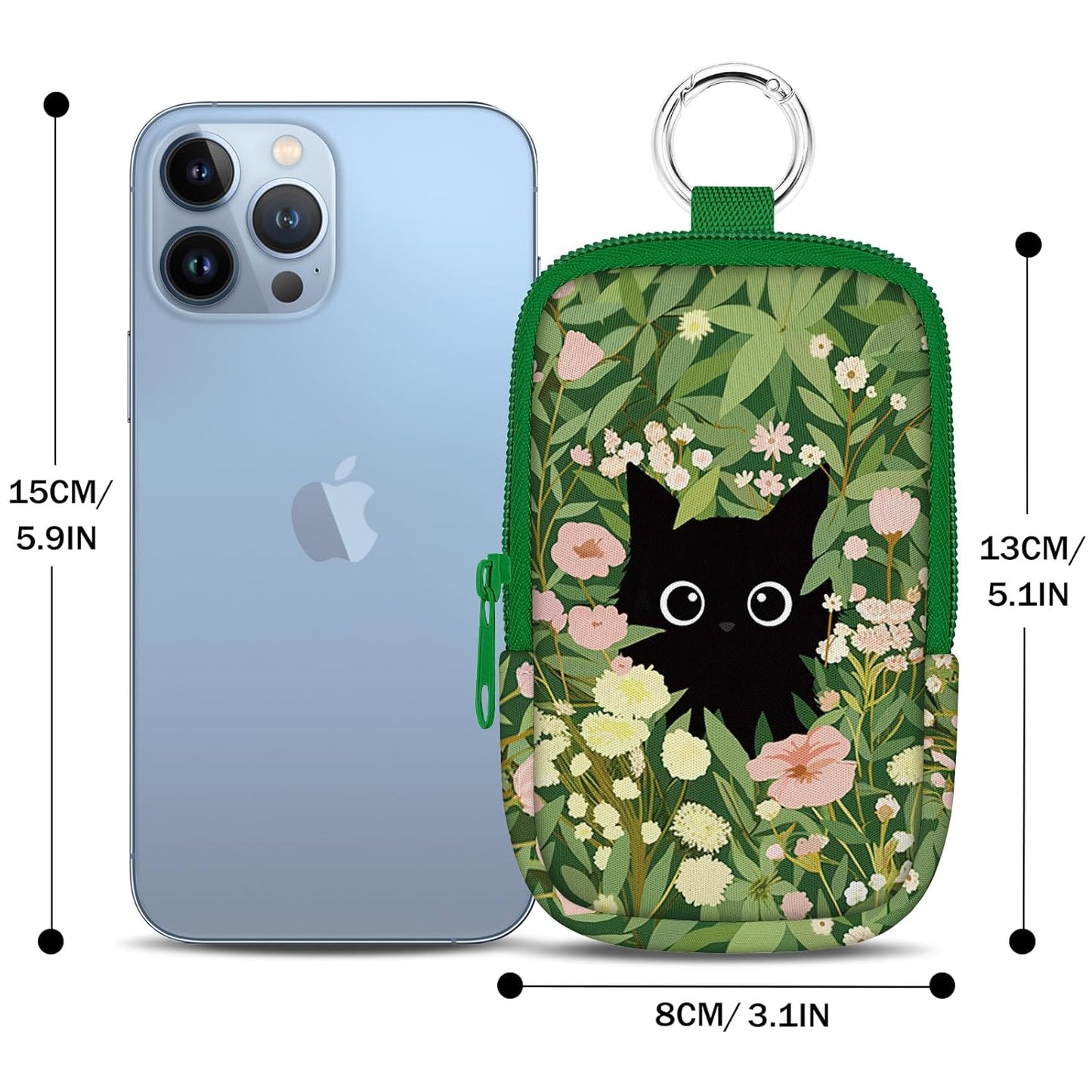 Black Cat Garden Hand Sanitizer Spray Case, Hand Sanitizer Holder Zippered Pouch, Cute Fashion Accessory with Snap Hook for Glow Mist and Power Mist 1FL OZ