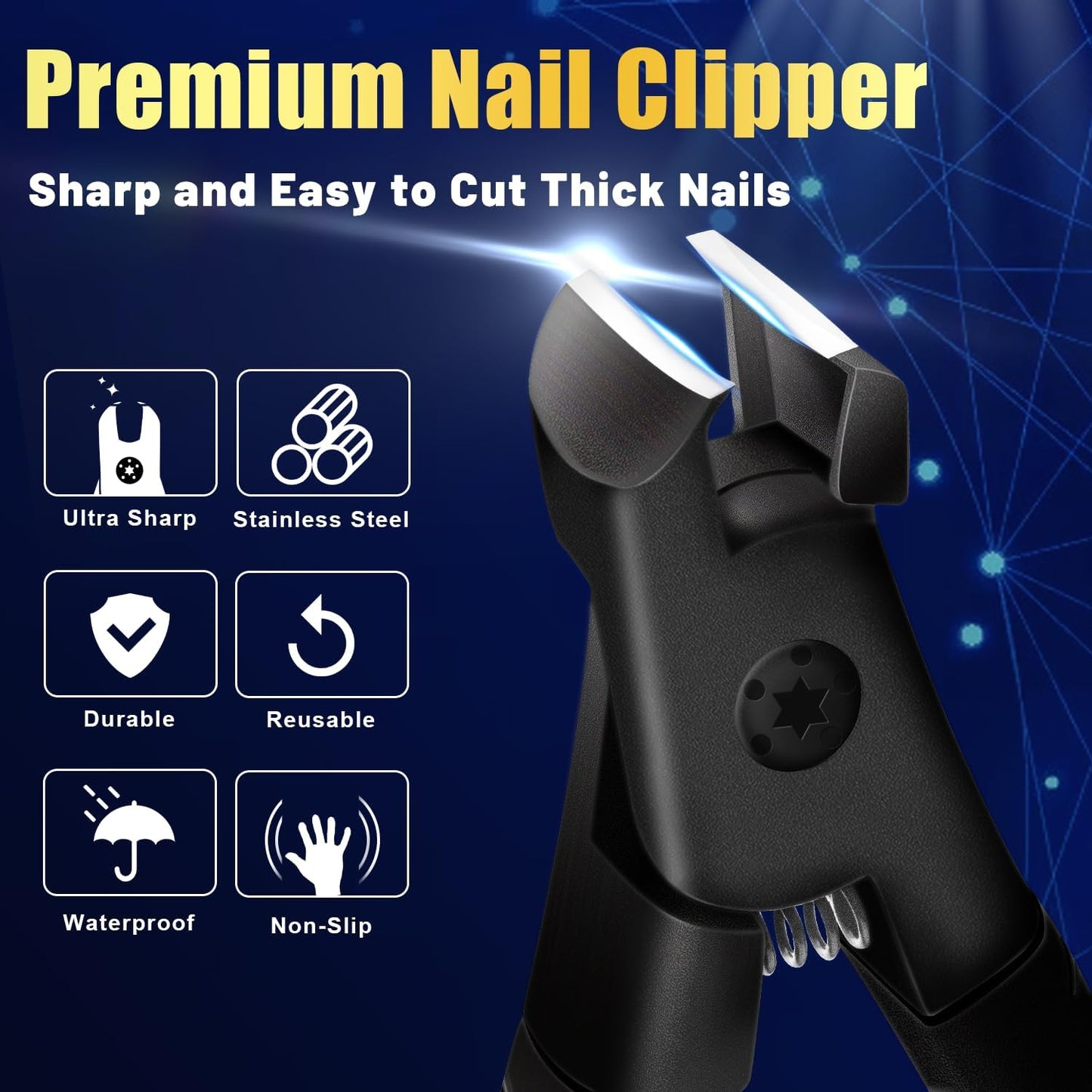 Professional Nail Clippers for Thick Toenails - Ultra Sharp, Anti-Slip Set With Long Handle for Men, Women and Seniors - Stainless Steel Large Clippers
