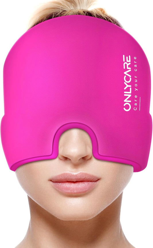 ONLYCARE Migraine Relief Cap, Upgraded Odorless Migraine Ice Head Wrap, Headache Relief Hat for Migraine, Hot-Pink