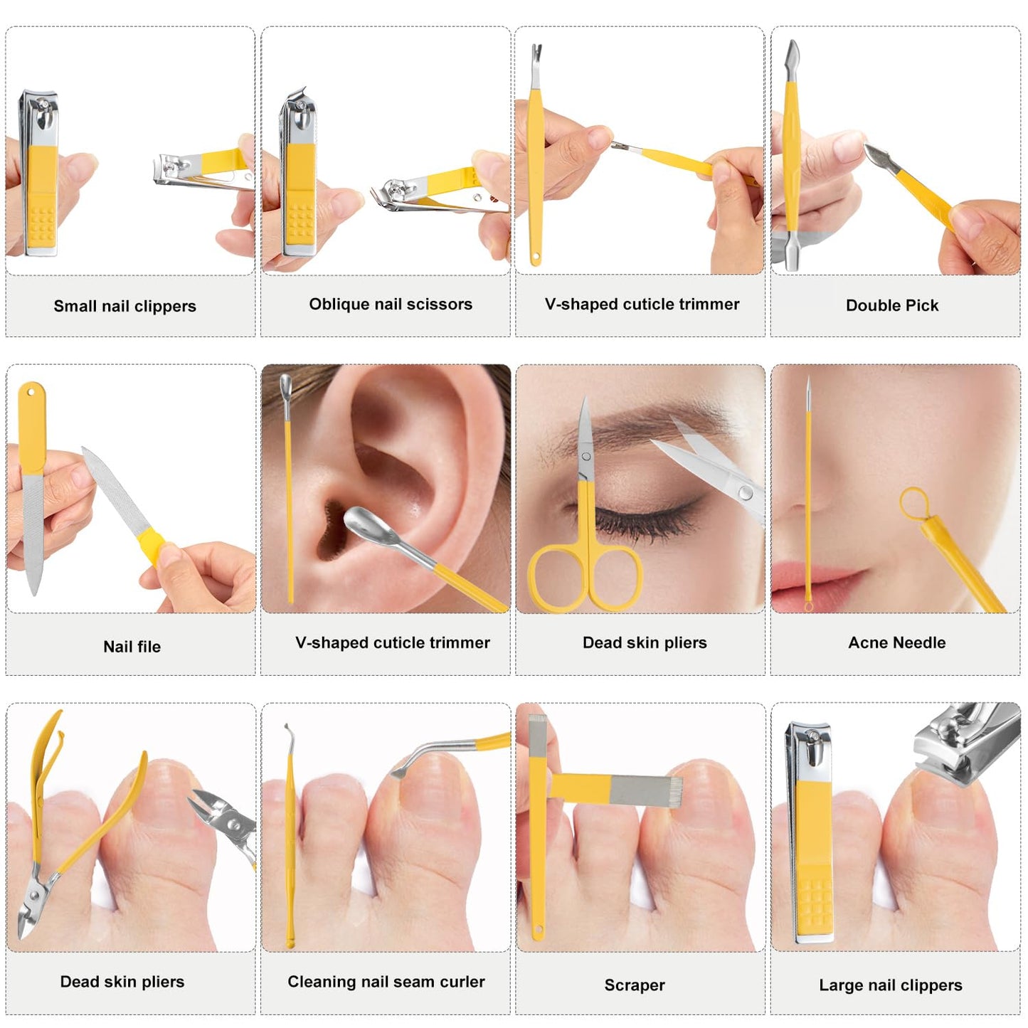 Nail Kit, Manicure Kit, Nail Care Kit for Women, Manicure Pedicure Set, Nail Clippers Toenail Clippers Kit, Professional Manicure Kit Pedicure Kit, Yellow Travel Case, Set of 12.