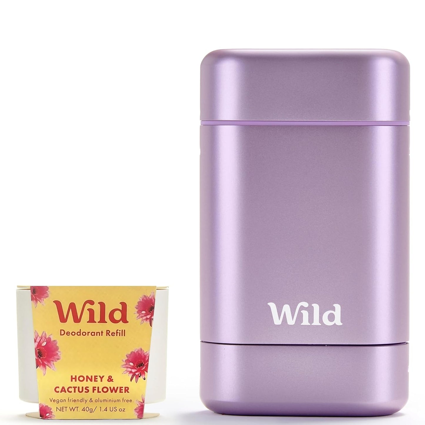 Wild Refillable Deodorant Starter Kit with Purple Case and Honey & Cactus Flower Scented Refill 1.4oz - Aluminum Free - Long Lasting Protection - Vegan