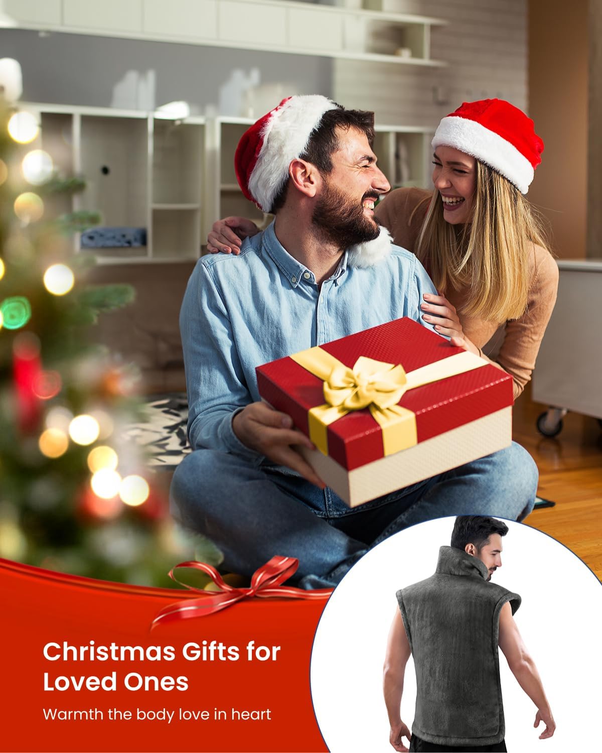 RENPHO King Size Heating Pad for Back Pain Relief, Birthday Christmas Gifts for Men Women Seniors, FSA Eligible, 24"x37" XL Large Weighted Electric Heat Pad for Neck and Shoulders ETL Certified, Gray