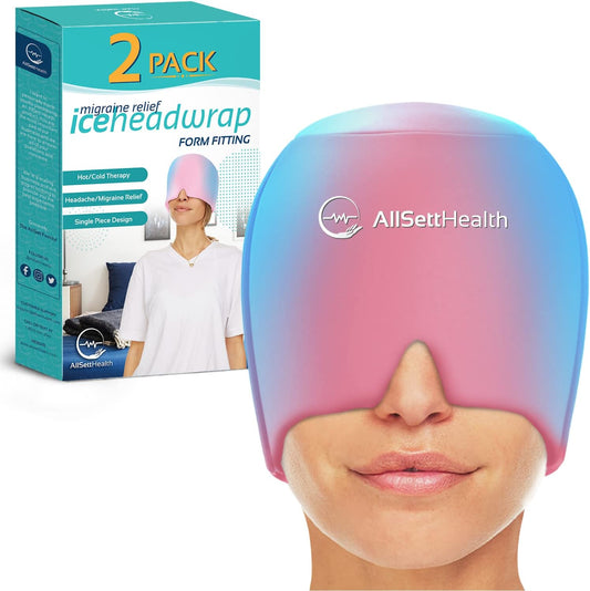 2 Pack Migraine Relief Ice Head Wrap Headache and Migraine Hat | Cold Gel Head Ice Pack with Face and Eye Mask Compress for Cooling Migraine Relief - Pink 2 Pack