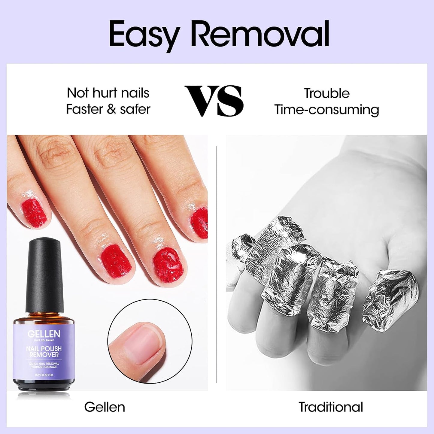 Gellen Gel Nail Polish Remover - 2Pcs Gel Polish Remover for Nails with Cuticle Pusher and Cuticle Oil, Quick & Easy Gel Nail Polish Removal in 2-5 Minutes, No Need Soaking or Wrapping 15ml 0.5fl.oz