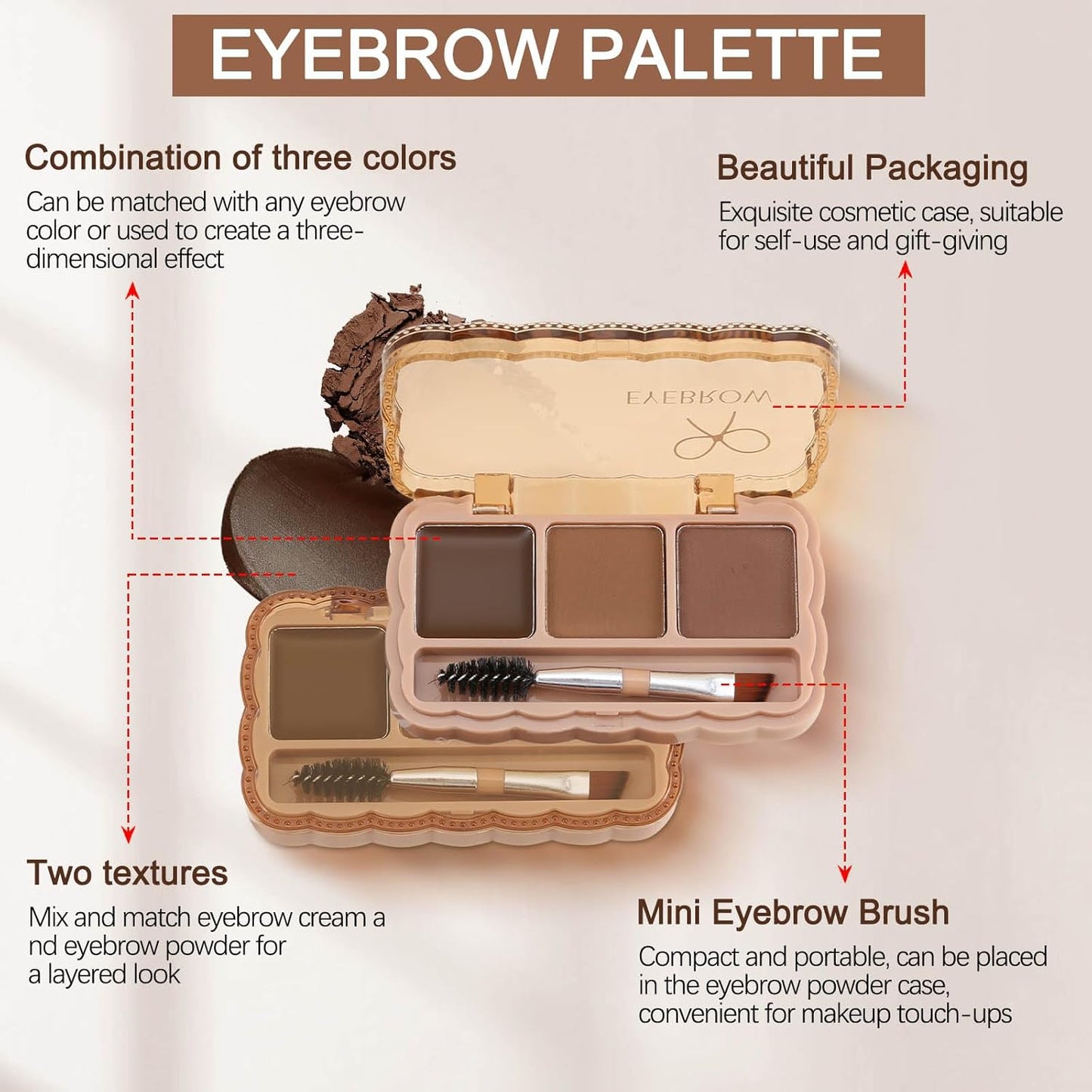 Boobeen Eyebrow Palette, 5 Colors Brow Powder Kit, Eye Brow Pomade with Double-ended Brush, Long-lasting Eye Makeup Kit, Sculpt & Define Eyebrows, for Beginners
