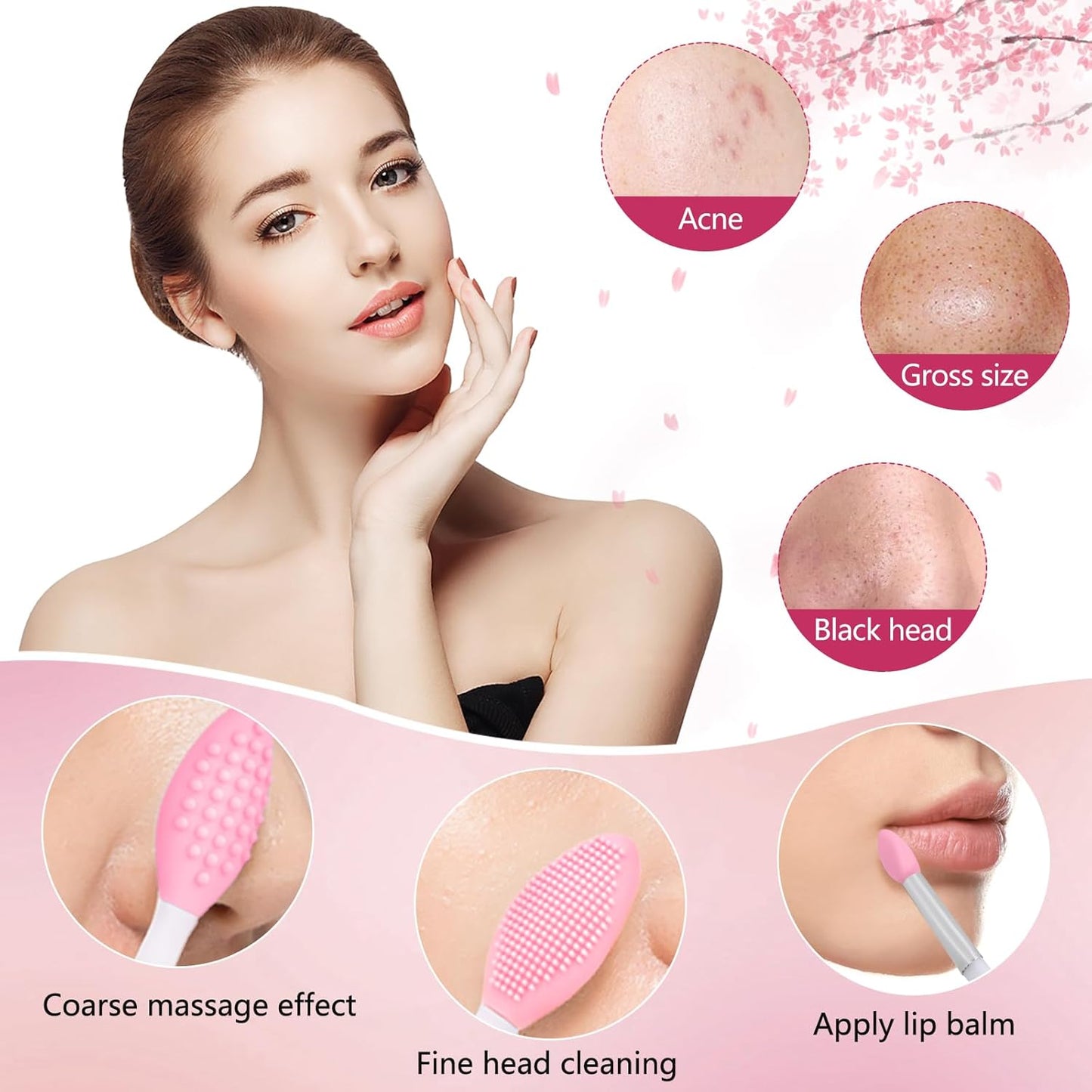 Silicone Face Scrubber, 2pcs Exfoliating Lip Brush, 1pcs Cleansing Brush,2pcs Face Mask Exfoliator Blackhead Skin Care Tool