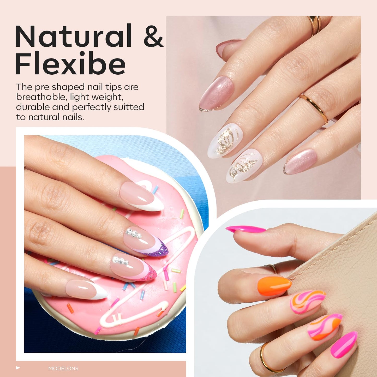 modelones Short Almond Gel Nail Tips Kit, 9-in-One Nail Glue with Portable U V Lamp 216Pcs 12Sizes Pre-Etched Press ons Fake Acrylic Extension Kit DIY Salon Gift for Women