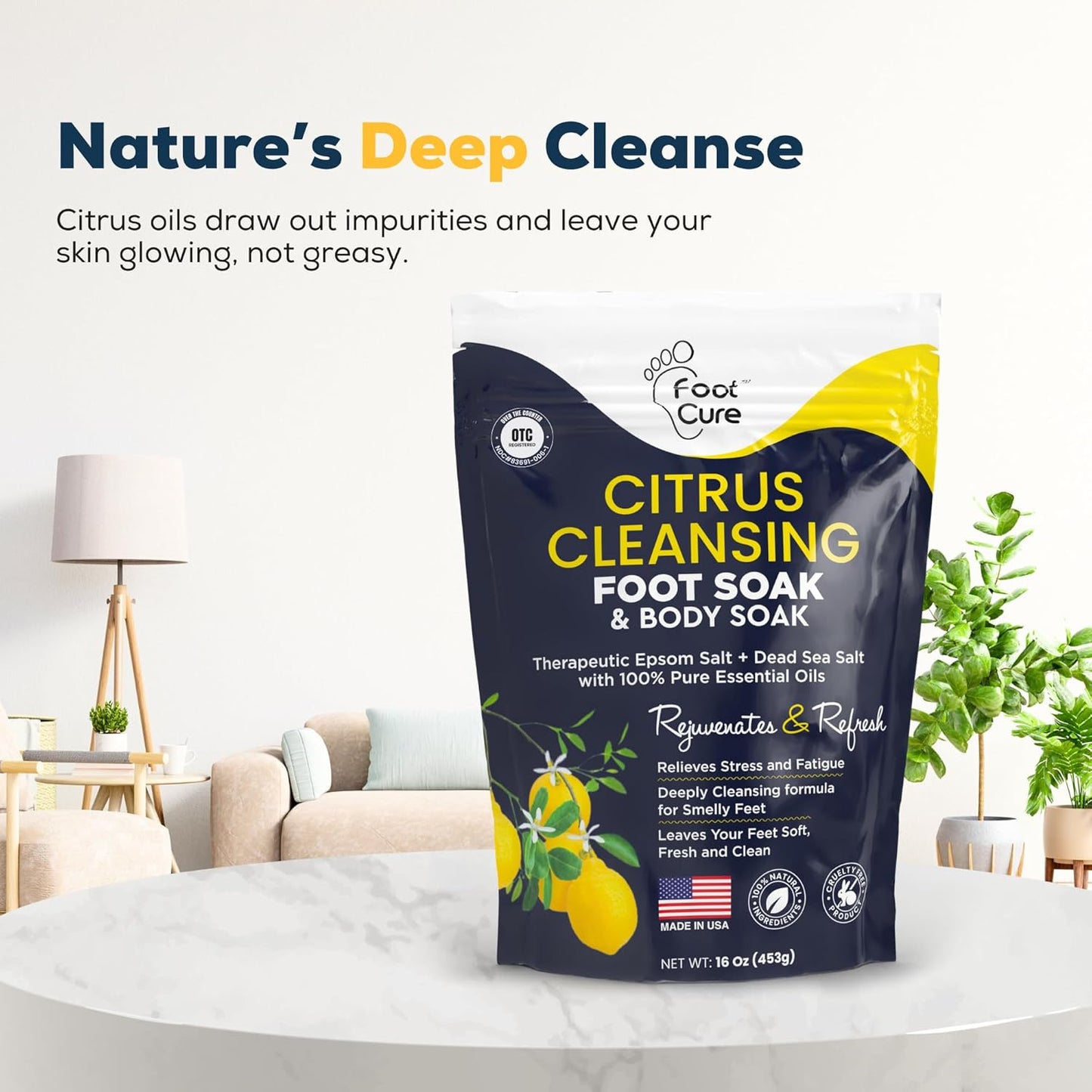 Citrus Detox Foot Soak With Epsom Salts - for Foot Callus, Immune Boost, Damaged Toenail, Athletes Foot, Pedicure and Soothes Tired Aching Feet - Made in USA 16 oz (Pack of 2)