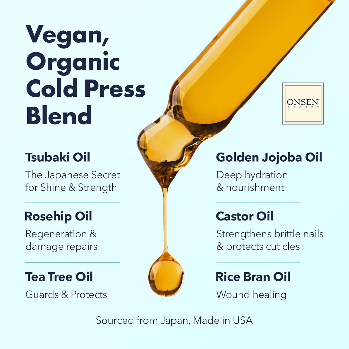 Onsen Secret Nail & Cuticle Repair Oil (30ml) - Dry Oil Formula - Japanese Tsubaki, Tea Tree & Jojoba - Strengthens Nails, Repairs Cuticles, Hydrates Skin & Hair - Natural & Vegan