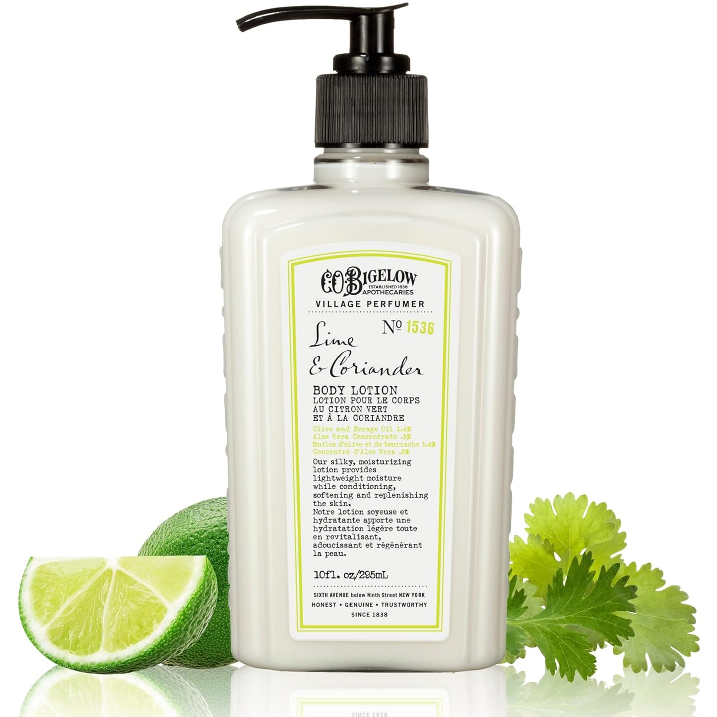 C.O. Bigelow Lime Coriander Body Lotion, Village Perfumer Moisturizing Body Lotion with Aloe Vera, Borage Oil & Olive Oil, 10 Fl Oz