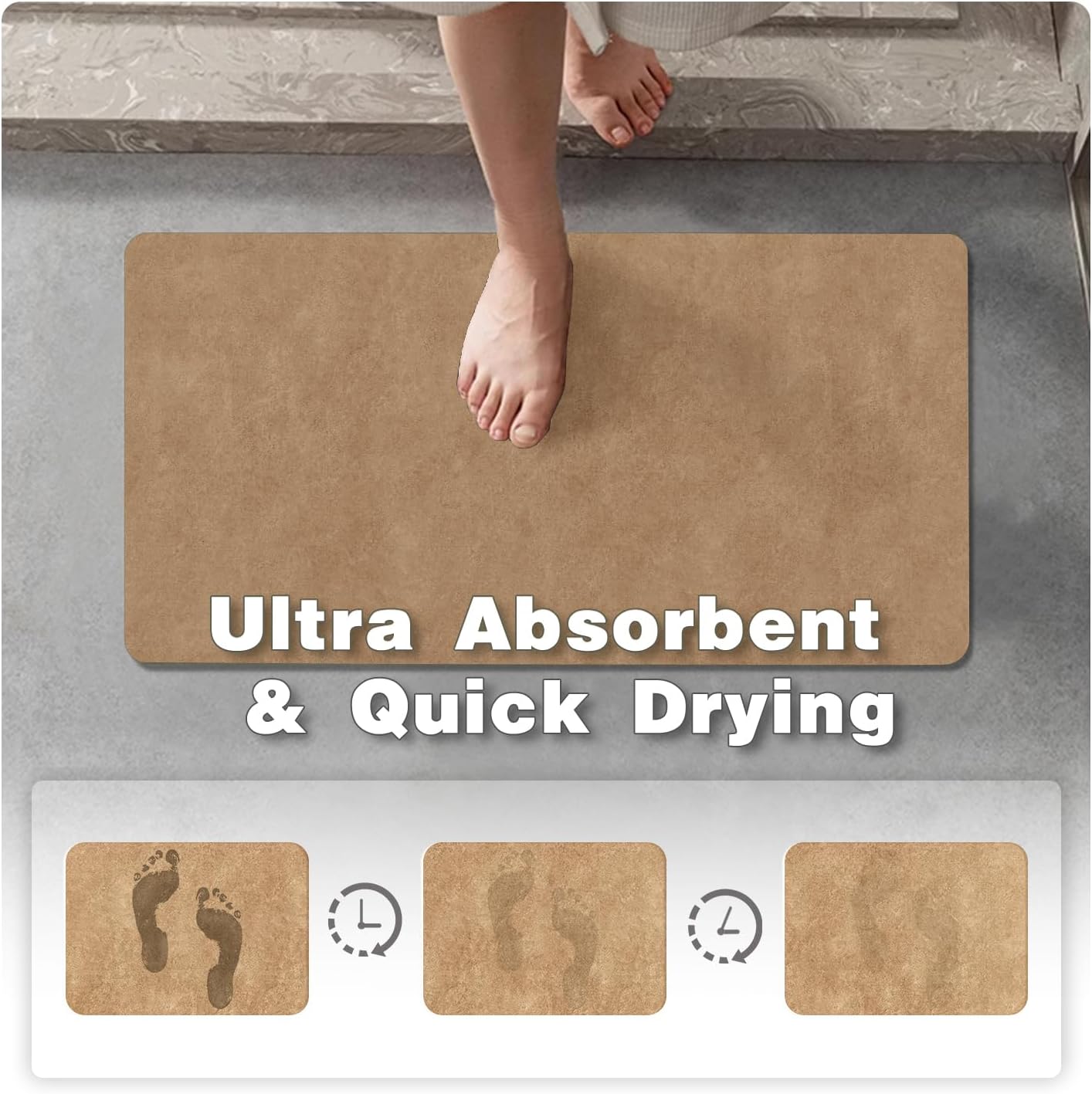 Bathroom Mat Quick Dry, Bathroom Rugs Non Slip Washable Thin Absorbent Bath Mat Fits Under Door Bathroom Floor Mat Perfect for Bath, Shower, or Sink 24"x60" Camel
