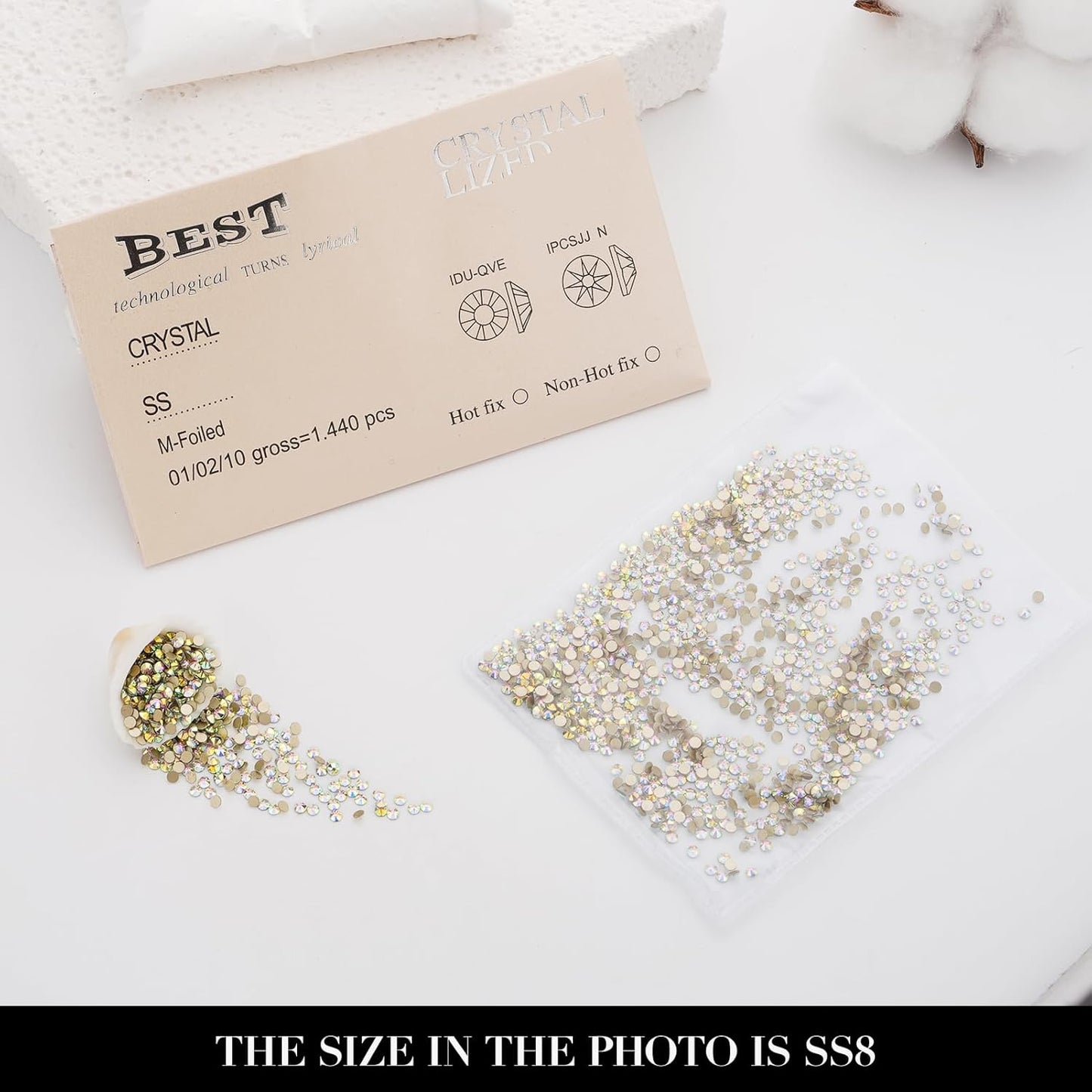 Novani Crystal AB Rhinestones 1440pcs Flat Back Round Rhinestone Style 2088 Sparkly Crystal Gemstones for Nail Art and Crafting SS8,2.3-2.5mm