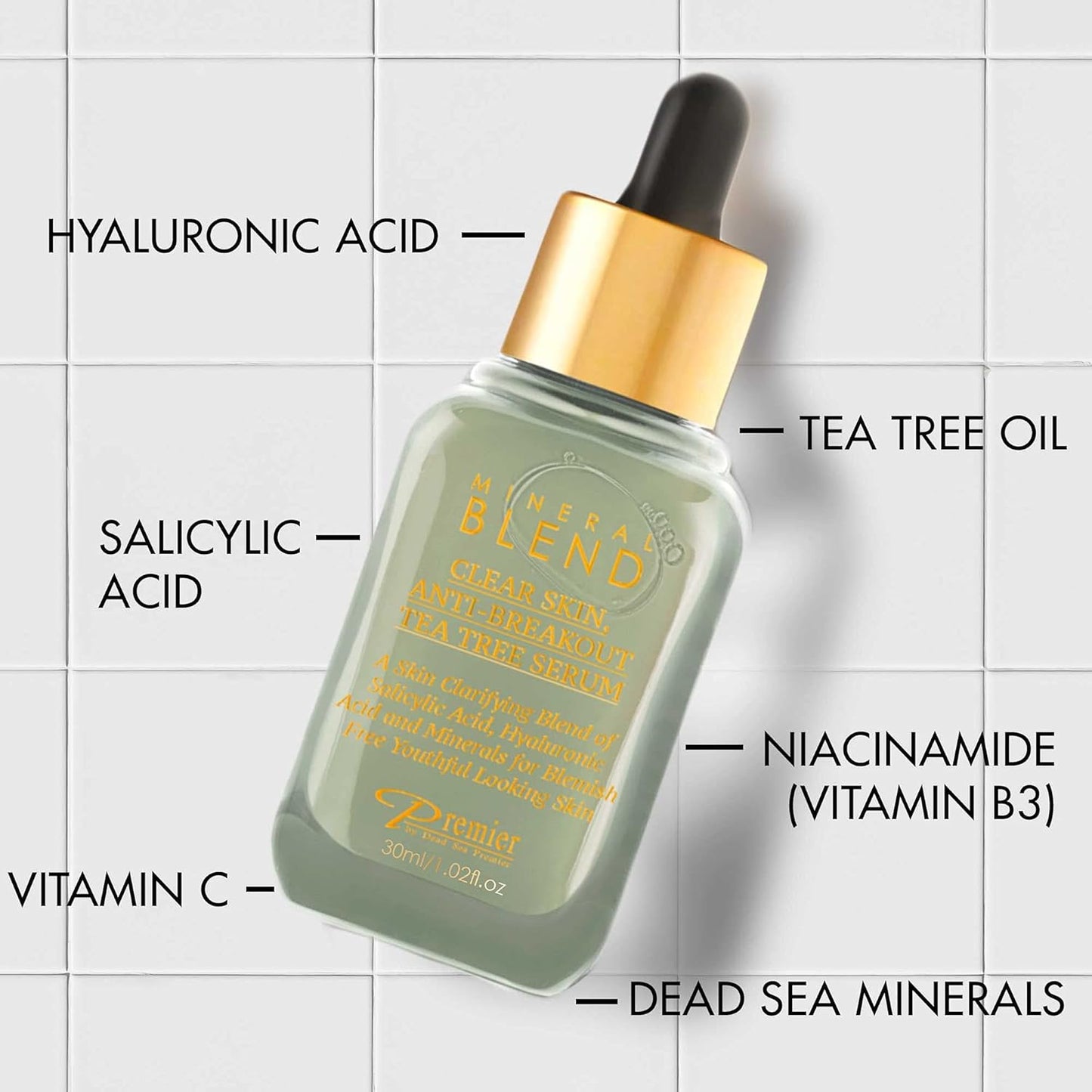 Clear skin, Anti-breakout Tea Tree serum for face and acne with Vitamin C,Salicylic Acid, Hyaluronic Acid and Minerals for blemish free youthful looking skin 1.02 Fl.Oz