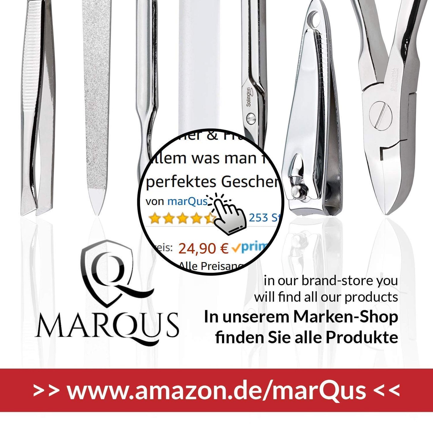 marQus Manicure Set Solingen Made in Germany - 7 piece stainless steel exclusive finger & toe nail clippers set in Nappa black leather case, made in Solingen Germany* (except for clippers)