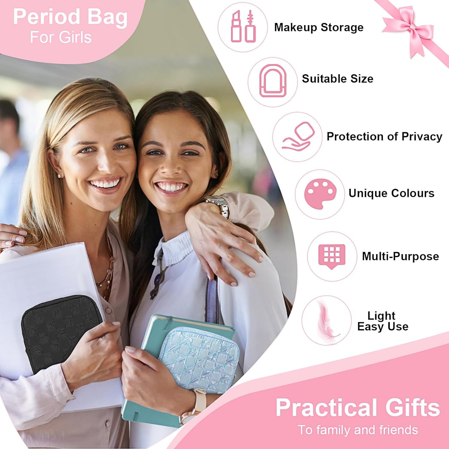 Desing Wish Sanitary Napkin Storage Bag Polyester Fabric Period Bag for Teen Girls Sanitary Pad Pouch for Sanitary Napkins/Tampons/Panty Liners Privacy Protector Pad Bag (Bubble-Check, Green Dots)