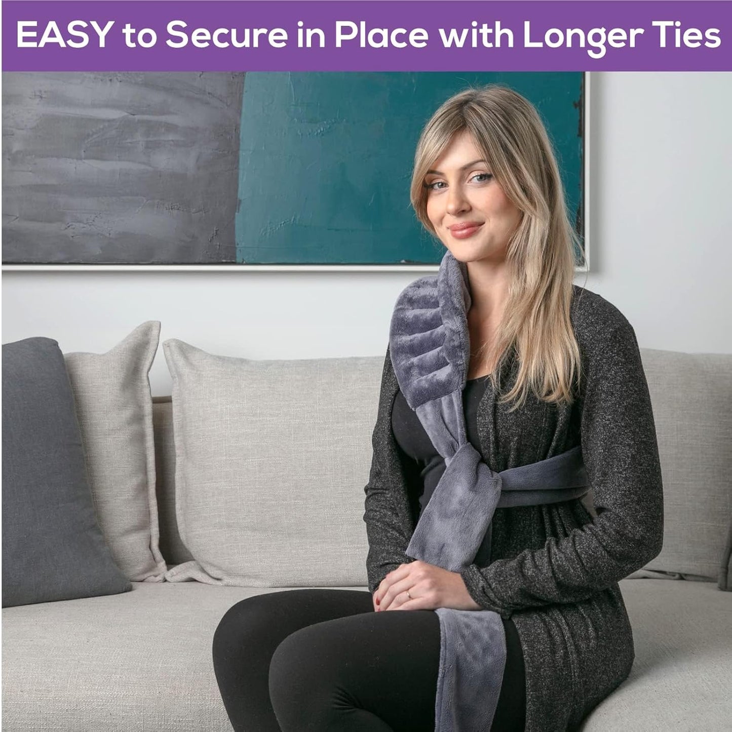 Microwavable Heating Pad for Back Pain Relief – Moist Heat Pack for Neck & Shoulders – Microwave Wheat Bag with Long Ties – Reusable Hot Cold Therapy Wrap for Cramps, Stress & Muscle Relaxation XL 71”