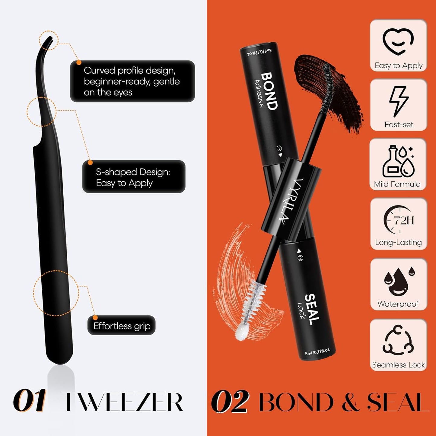 Lash Clusters Kit-VYRILA 0.07mm Wispy 8-14mix C Curl Eyelash Clusters with Lash Bond and Seal Waterproof, Eyelash Tweezers (S03+S05 KIT 138pcs-8-14mix)