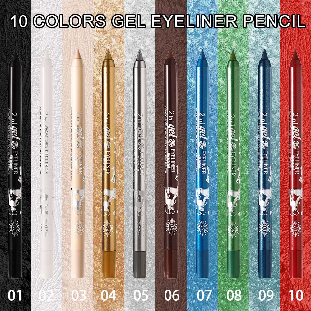 evpct 2Pcs Nude Color Gel Glitter Eyeliner Pencils Set for Women Waterline Waterproof Smudge Proof lapiz de ojos delineador de ojos contra el agua Eye Liner Makeup