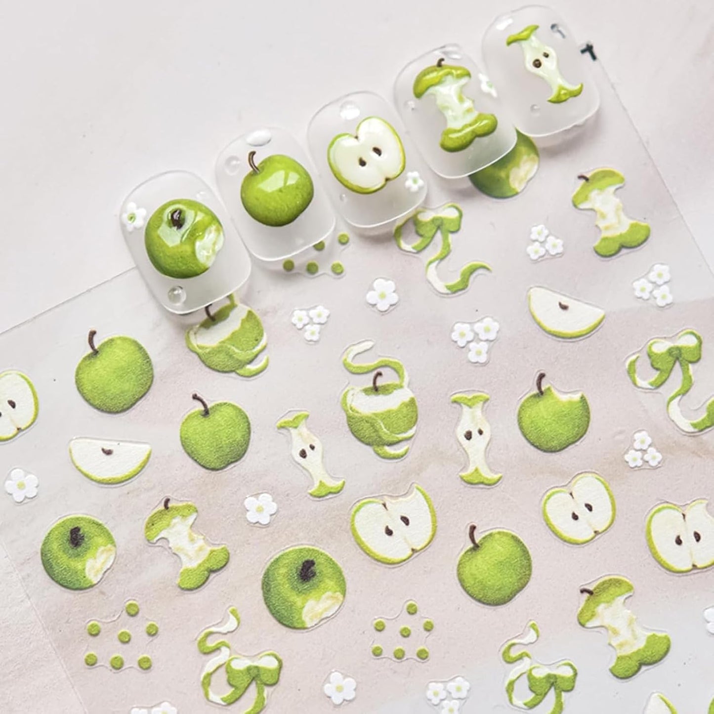 Apple Nail Stickers for Nail Art Cute Red Apple Sticker Flower Nail Art Stickers 5D Embossed Nail Decals 3D Self-Adhesive Nails Supply Manicure Sliders for Nails Decoration