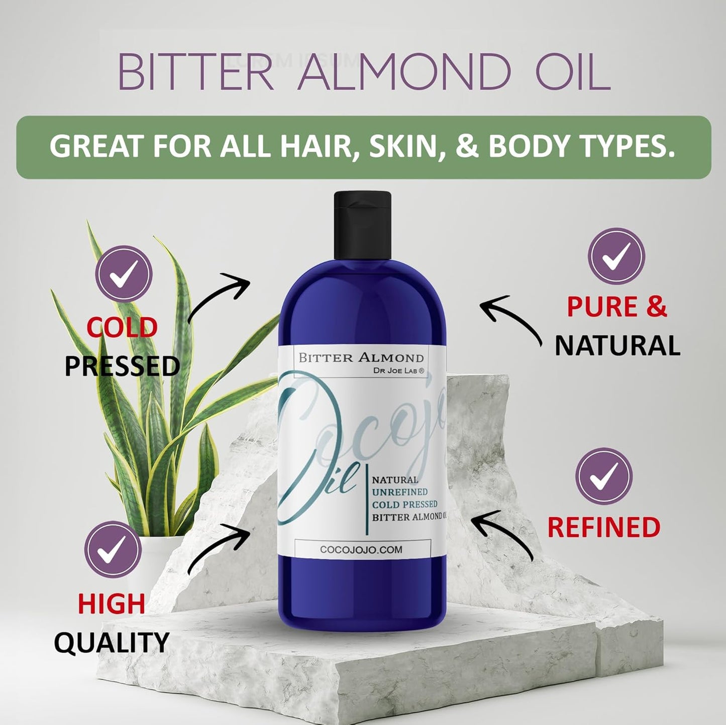 cocojojo Pure Bitter Almond 32 oz 1 Quart Oil Unrefined Cold Pressed Extra Virgin All Natural Perfect for Hair Face Skin Nails