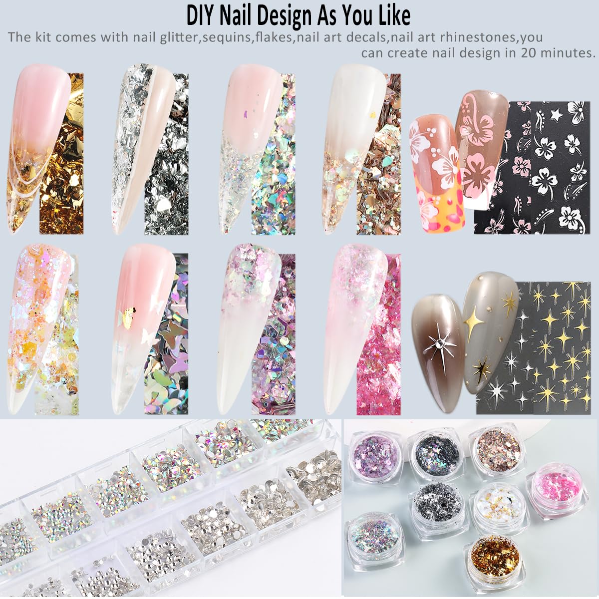 Poly Gel Nail Kit with UV Light, 12 Colors Builder Gel Nail Extension Kit for Beginners with Everything, Dual Nail Forms Slip Solution Chunky Glitter Poly Gel Nail Art Design Starter Kit