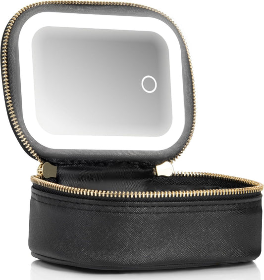 Small Makeup Bag Travel Train Case with Mirror and Light Mini Travel Make up for Women Train Case Cosmetic Organizer 3 Adjustable Brightness Toiletry Bag Portable Artist Storage