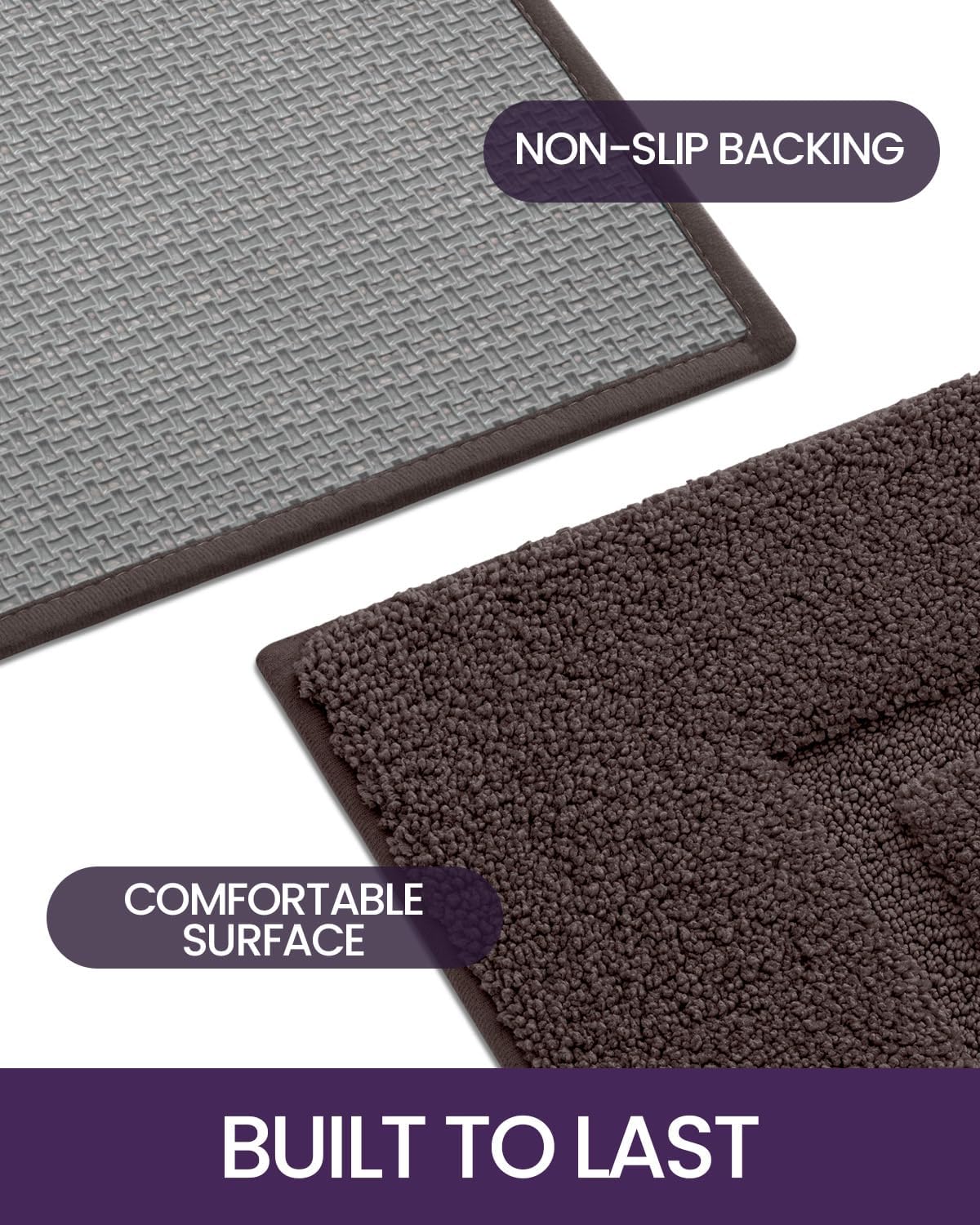 DEXI Bathroom Rugs 24x16, Washable Non Slip Bath Mat for Shower Floor, Absorbent Quick Dry Bathmat with Rubber Backing, Ultra Soft Plush Carpet for Tub, Brown