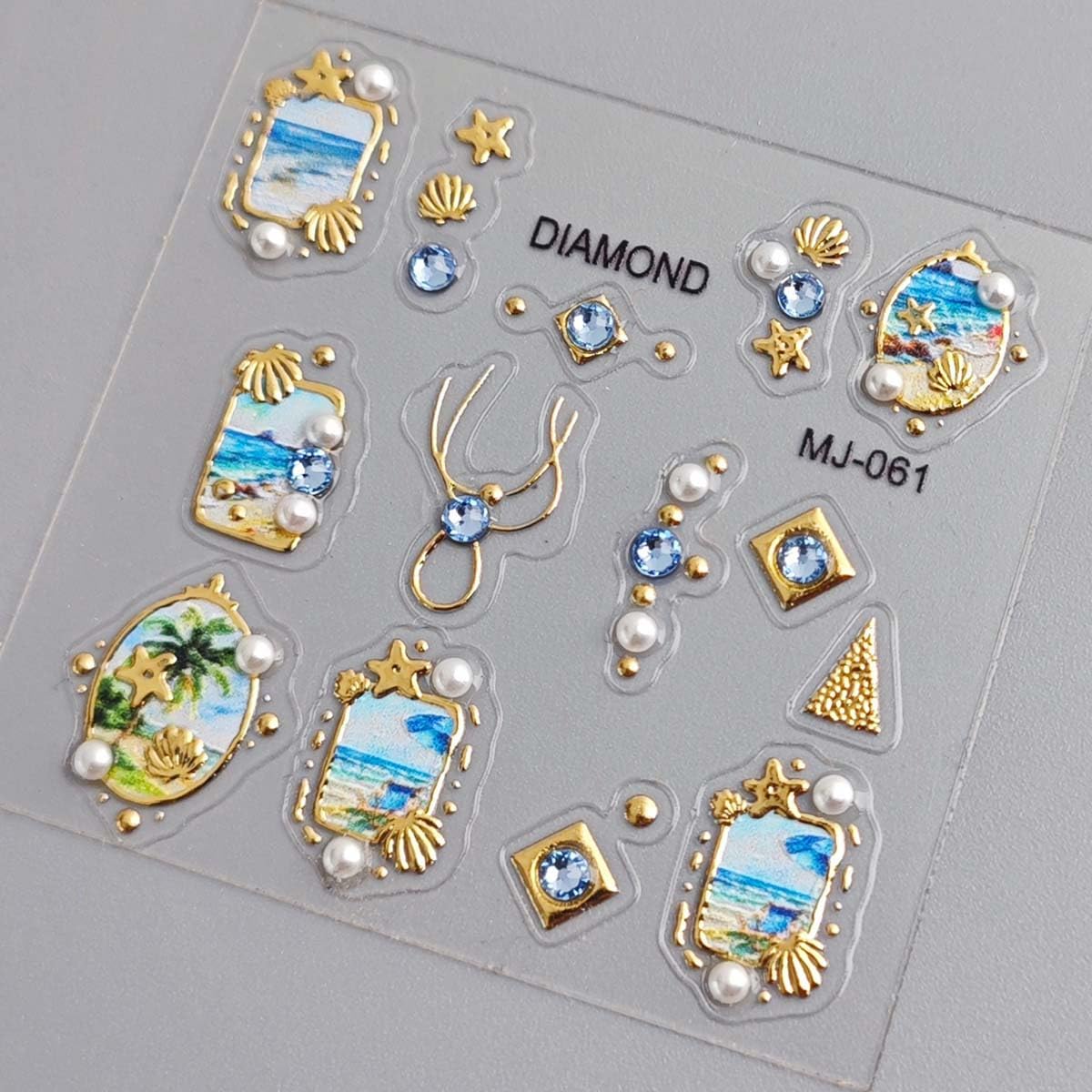 Summer Beach Nail Stickers Golden Sandy Shores Nail Decals with Good Trim Gold Seashell Starfish Stickers for Nails Designs 3D Self Adhesive Nail Art Supplies & Decorations for Women 1 Sheet