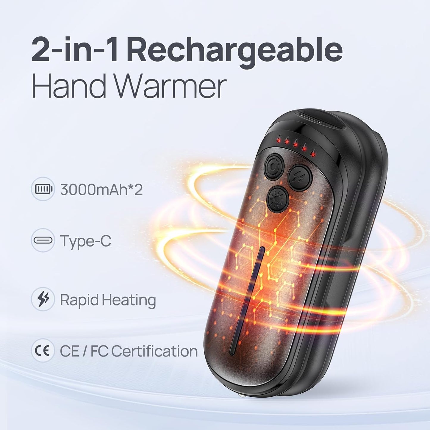 Rechargeable Hand Warmers 2 Pack, 6000mAh Electric Hand Warmer Rechargeable, 2 in 1 Portable Hand Warmers with AI Smart Chips, Outdoor, Hunting, Camping for Family for Christmas