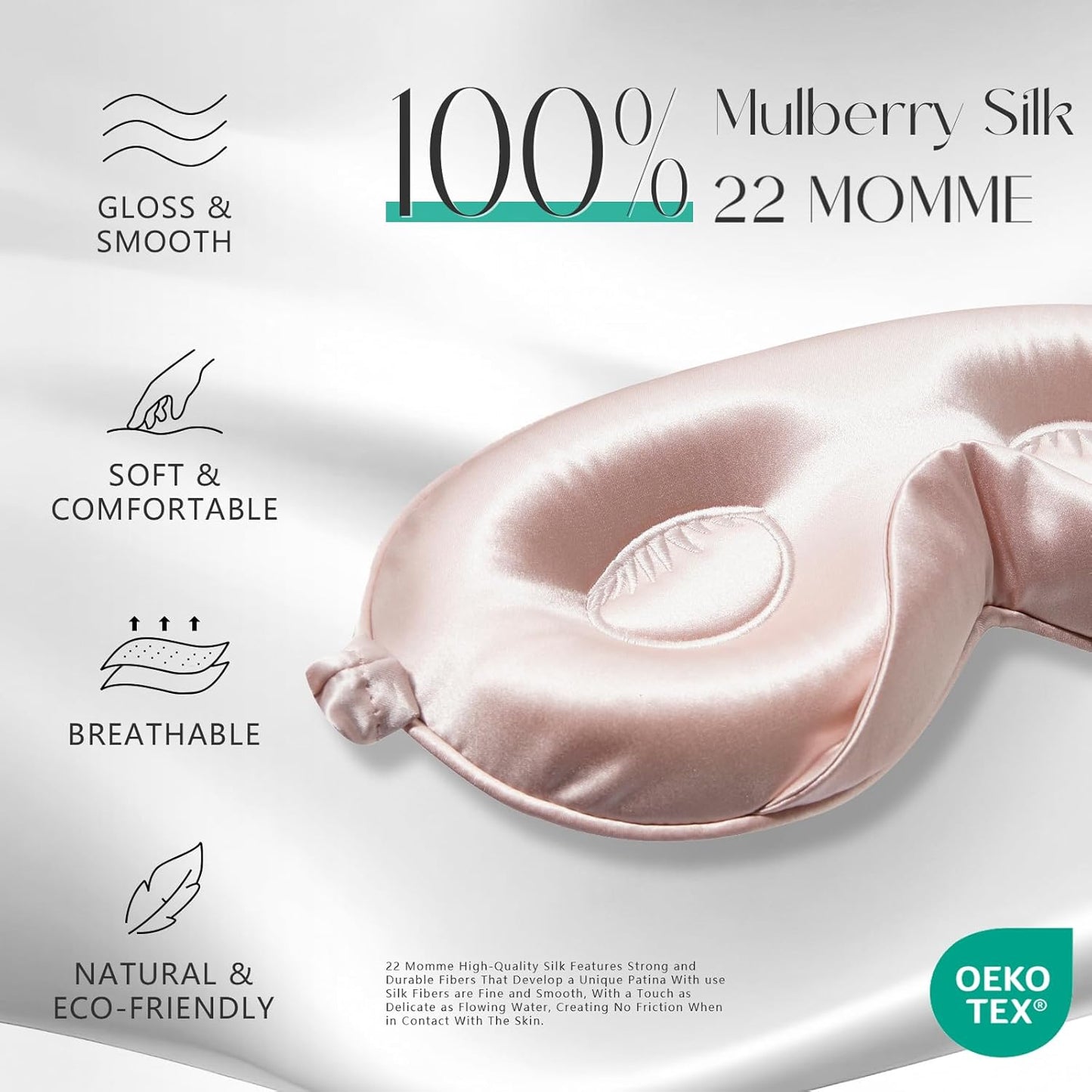 ZIMASILK Adjustable 22 Momme 100% Mulberry Silk Sleep Mask, Upgraded 3D Contoured Cup Eye Mask for Sleeping, Super Soft & Breathable Blindfold, Blackout for Deep Sleeping (Pink)