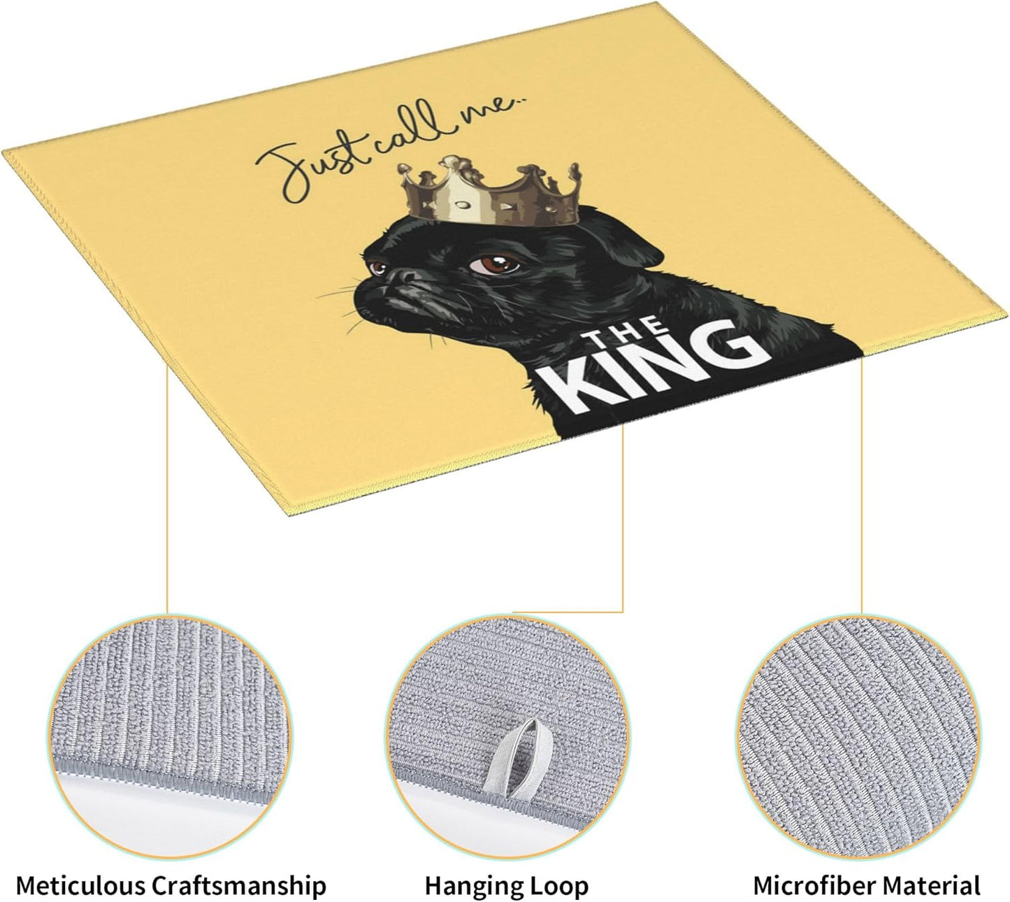 Funny Bulldog Dish Drying Mat for Kitchen Counter Washable Absorbent Reversible Microfiber Cute Dog Drying Pad Kitchen Accessories 16x18 Inch Yellow