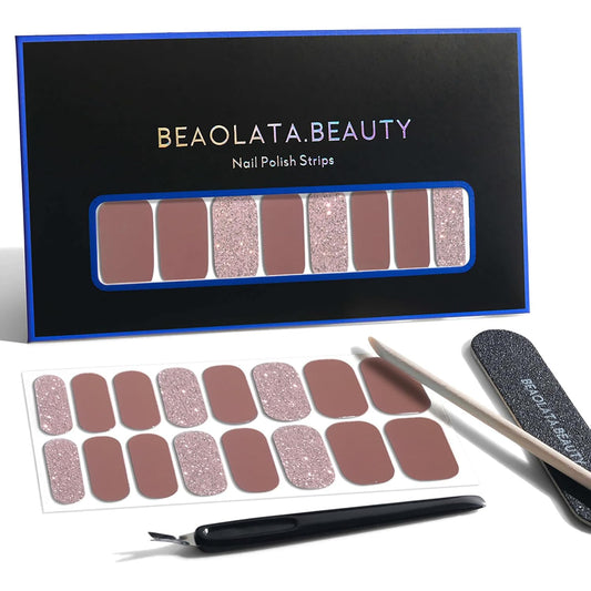 Nail Polish Strips, 32PCS Salon Quality Wraps, Long Lasting Gel Nail Stickers for Women Easy Apply& Remove (Canyon Dusk Fawn)