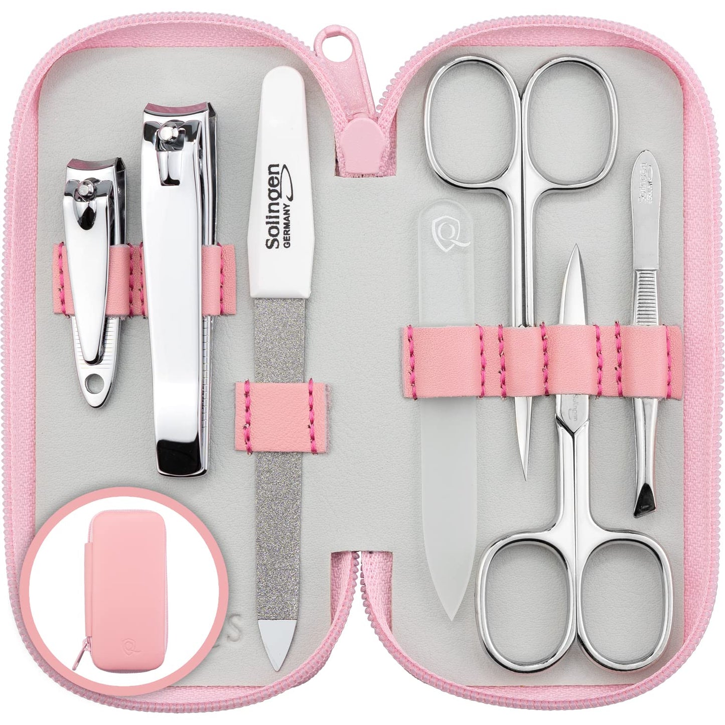 MarQus Manicure Set Men and Women - Nail Care Kit for Men and Women - Solingen Manicure Set made in Germany (except for Czech Glass Nail File and Clippers) - Manicure Kit Solingen