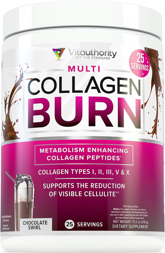 Vitauthority Collagen Peptides Powder Weight Loss Supplements | Hydrolyzed Beauty Complex for Women, Hair Skin Nails | Fat Burning Support | Chocolate Flavored 25 Servings