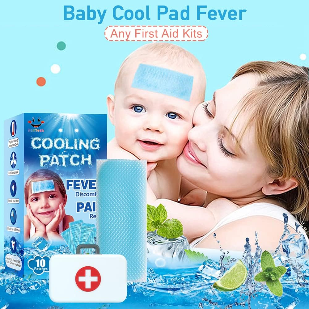 40 Sheets EasYeah Cooling Patches for Fever Discomfort & Pain Relief, Cooling Relief Fever Reducer, Soothe Headache Pain, 10 Count Per Box (4 Boxes)
