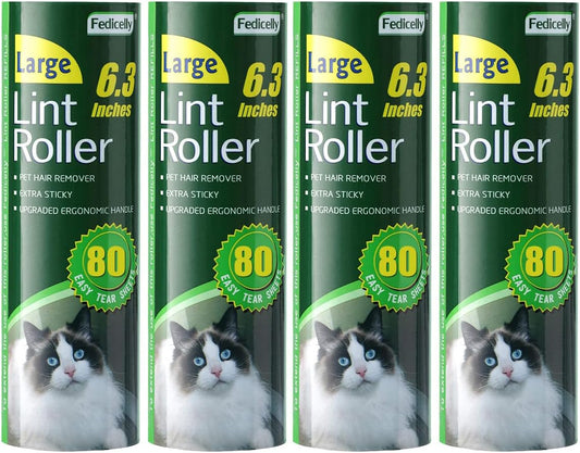 Fedicelly Large Lint Rollers Pet Hair Extra Sticky Refills,Mega Value Set 6.3 inches Wider with 320 Sheets for Cat and Dog Hair Removal,80 Sheets Per Roller (Pack of 4)