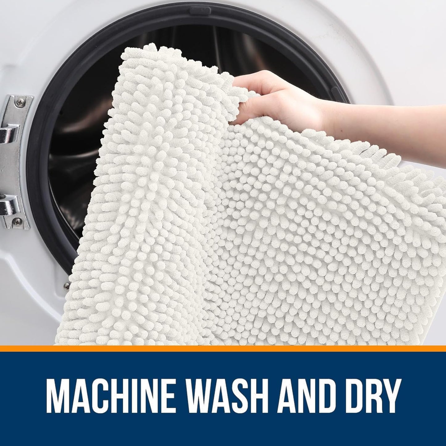 OLANLY Bathroom Rugs 50x30, Extra Soft Absorbent Chenille Bath Rugs, Rubber Backing Quick Dry, Machine Washable Bath Mats for Bathroom Floor, Tub and Shower, Home Decor Accessories, Ivory